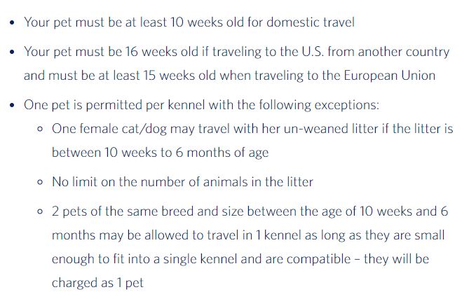 List of requirements for flying with pets on Delta Airlines carry-on.